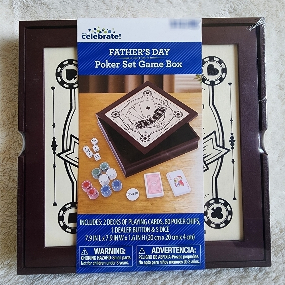 New Father's Day Poker Set Game Box: playing cards, 80 poker chips, 5 dice - Picture 2 of 5